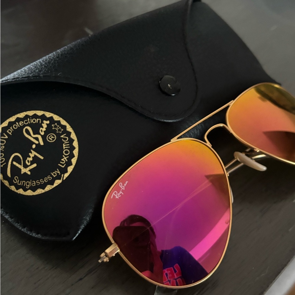 Ray-Ban Gold Frame Sunglasses with Pink Gradient Lenses